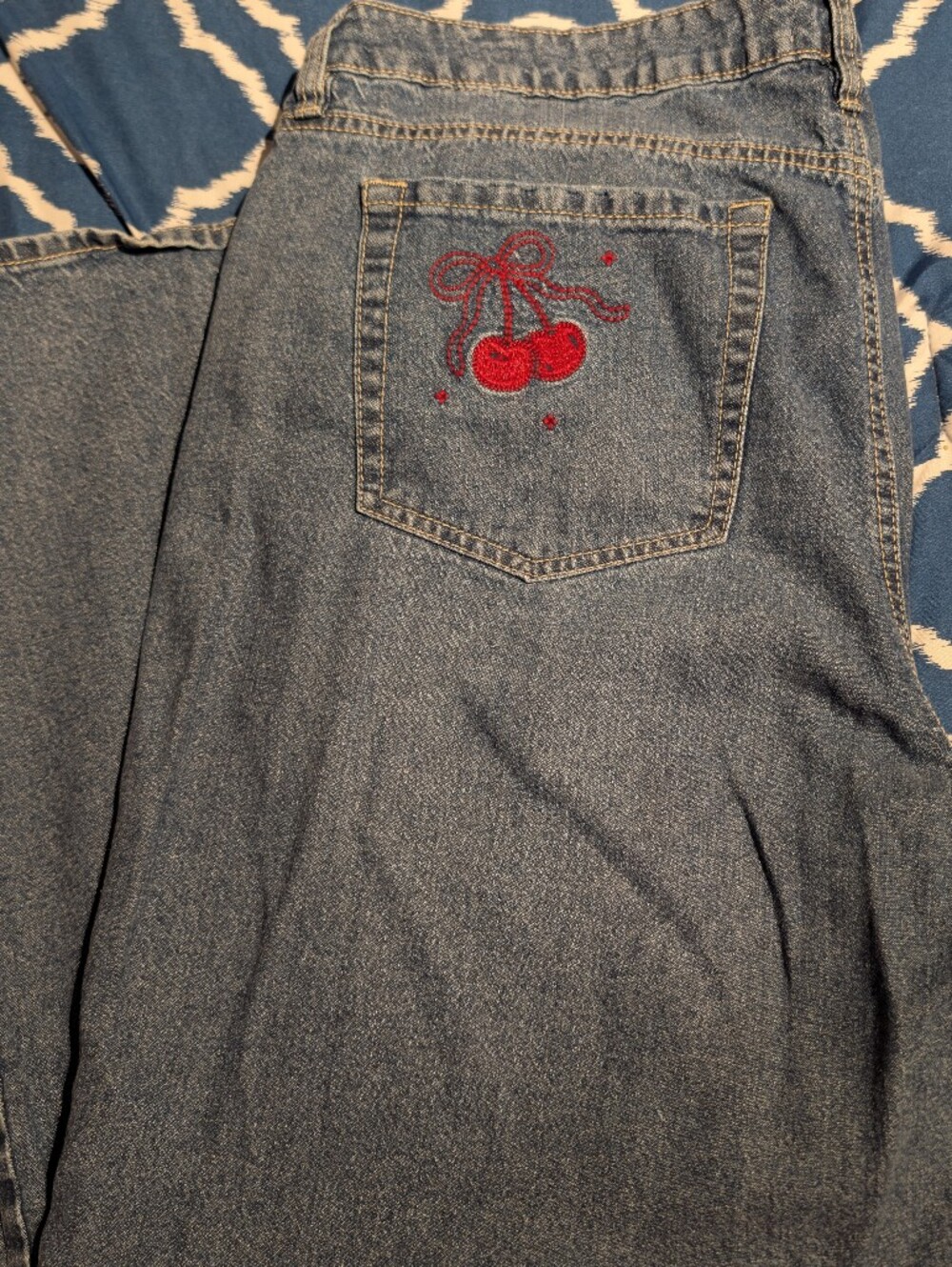 Areopostale Blue Denim Jeans with Red Cherry Embroidery. Size 16w